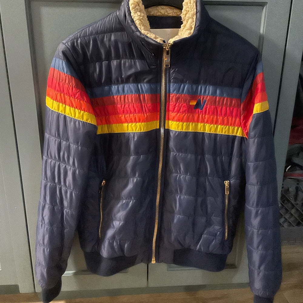 Women’s Aviator Nation 5-Stripe Jacket with Shearling Fleece Collar Size XS